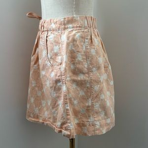 J. Crew Peach and White Drawstring Waist Linen/Cotton Blend Skirt